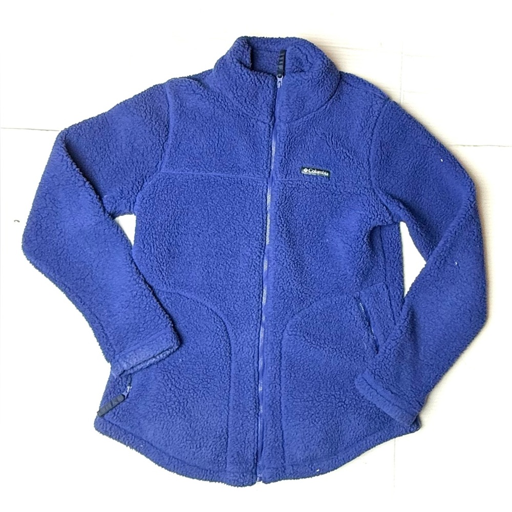Columbia Womens‎ Small Sherpa Fleece Jacket Blue Full Zip Raglan Outdoor Spring